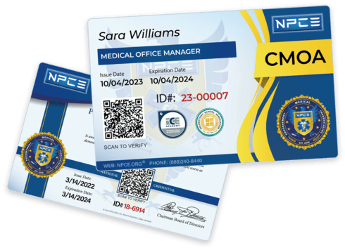 medical office manager card and certificate